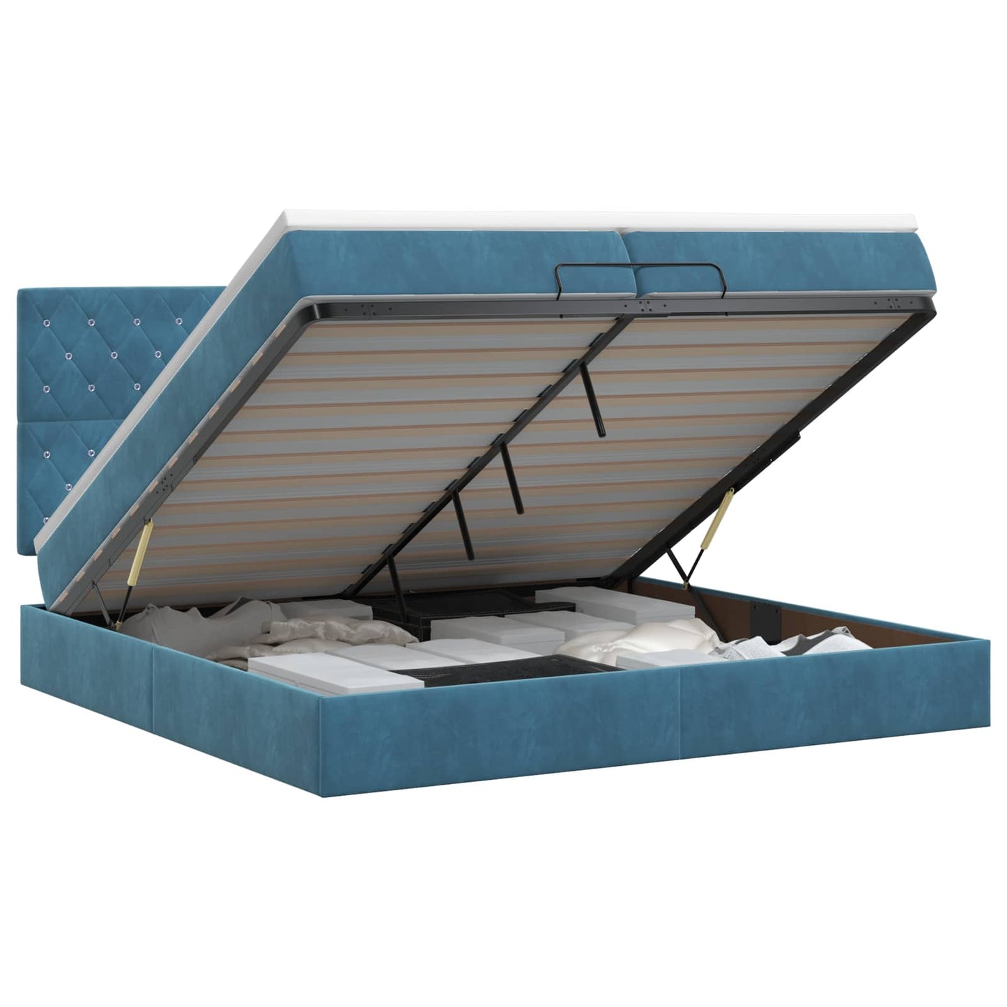 vidaXL Κρεβάτι Ottoman με στρώμα Σκούρο Μπλε 200 x 200 cm Βελούδο