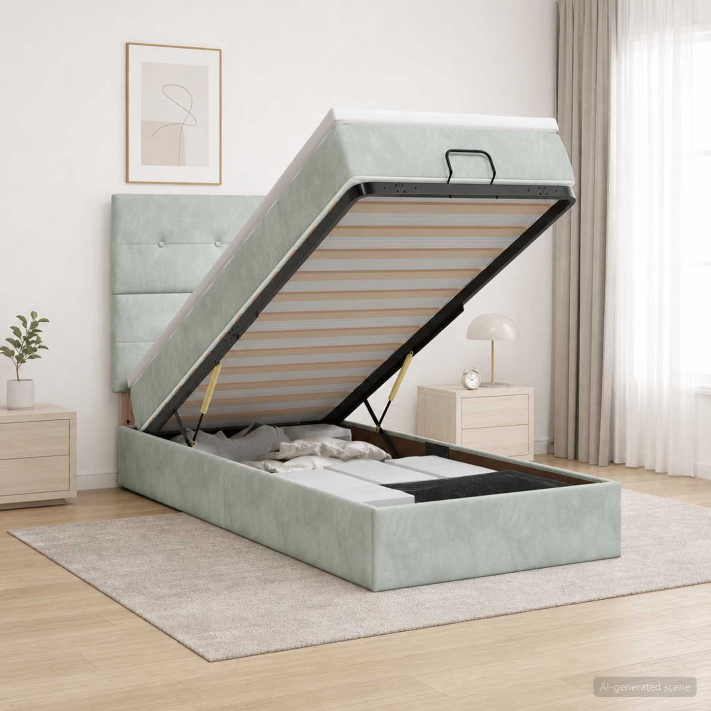 vidaXL Κρεβάτι Ottoman με στρώμα Ανοιχτό γκρι 90 x 200 cm Βελούδο