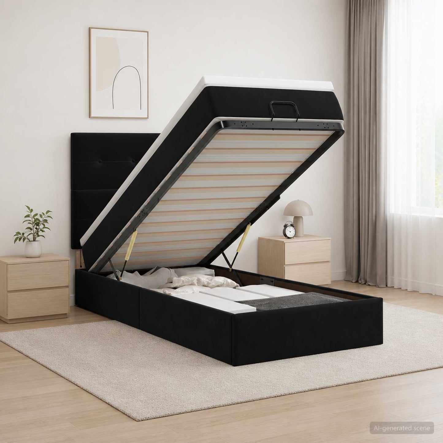 vidaXL Κρεβάτι Ottoman με Στρώμα και LED Μαύρο 90 x 190 cm Βελούδο
