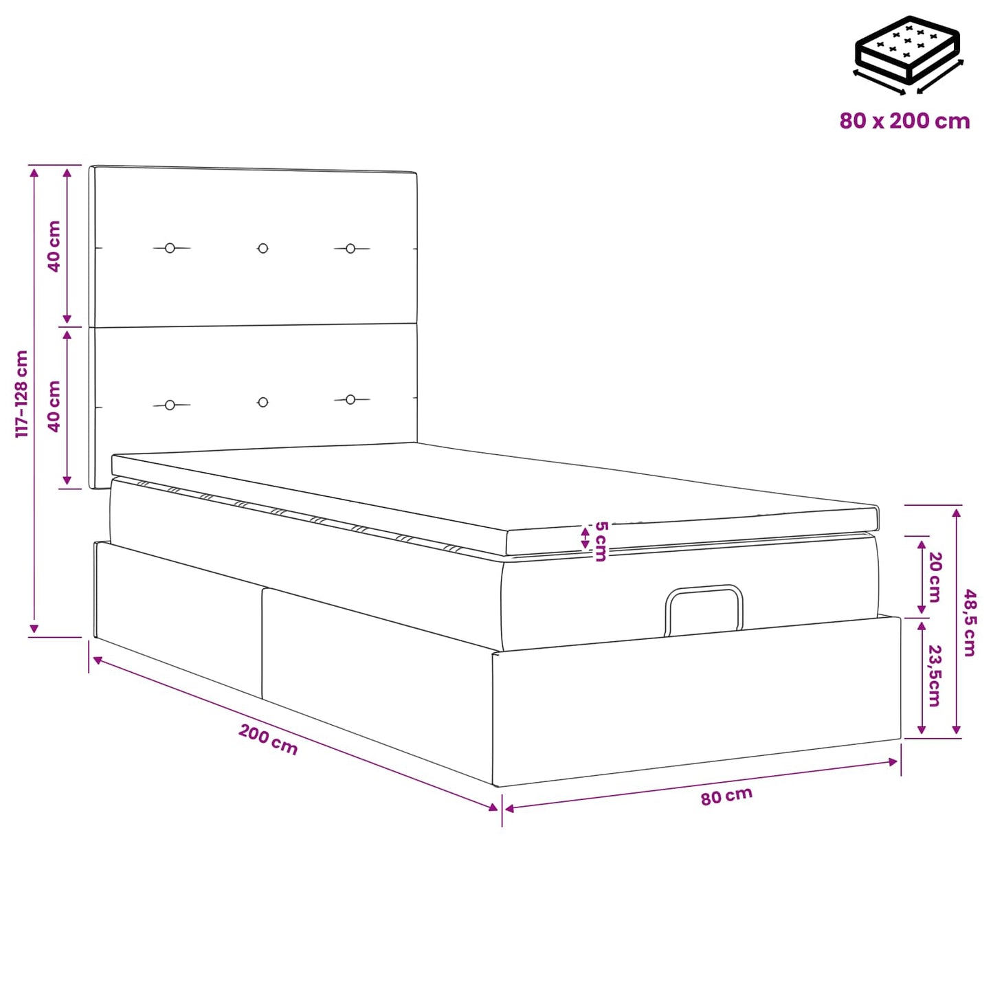 vidaXL Κρεβάτι Ottoman με στρώμα Σκούρο Μπλε 80 x 200 cm Βελούδο
