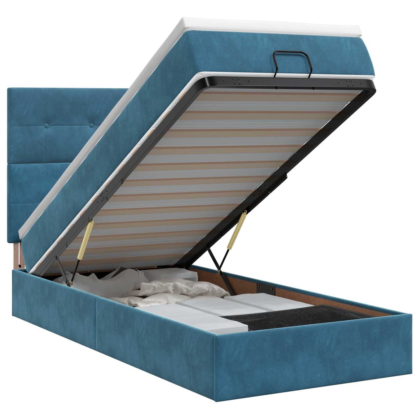 vidaXL Κρεβάτι Ottoman με στρώμα Σκούρο Μπλε 90 x 190 cm Βελούδο