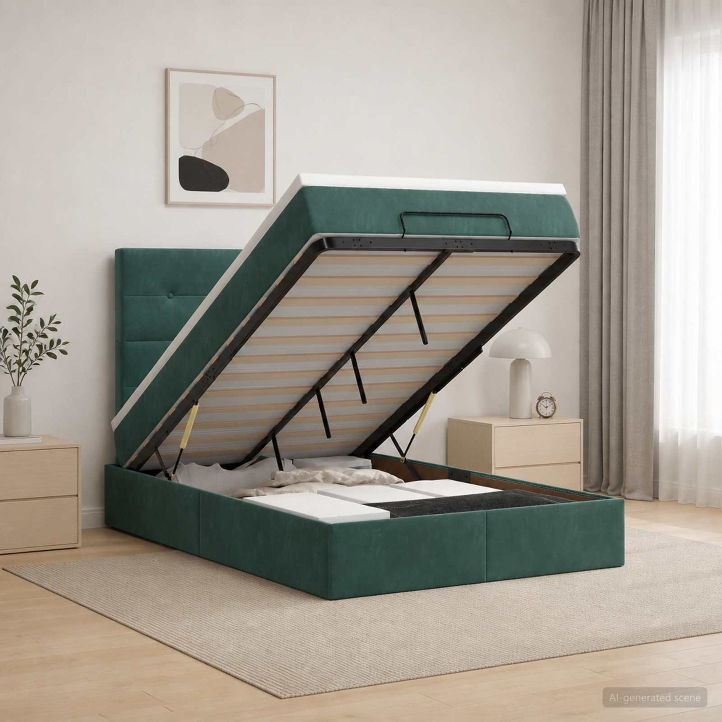 vidaXL Κρεβάτι Ottoman με στρώμα Σκούρο Πράσινο 120 x 200 cm Βελούδο
