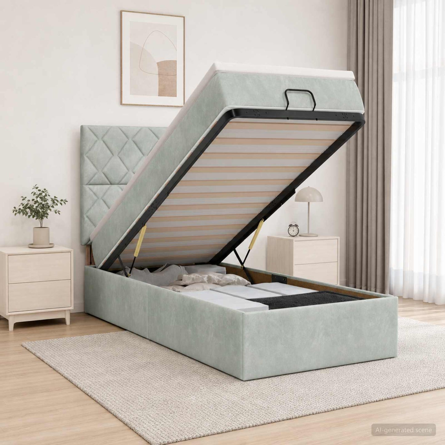 vidaXL Κρεβάτι Ottoman με Στρώμα και LED Ανοιχτό γκρι 80 x 200 cm