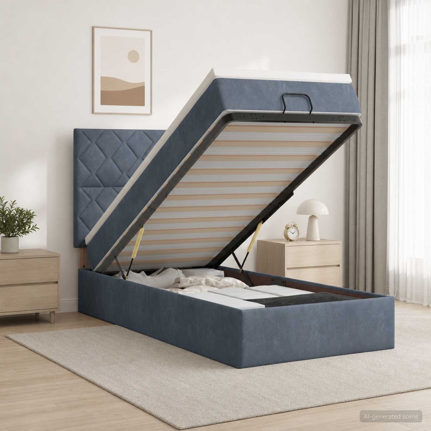 vidaXL Κρεβάτι Ottoman με Στρώμα και LED Σκούρο Γκρι 100 x 200 cm