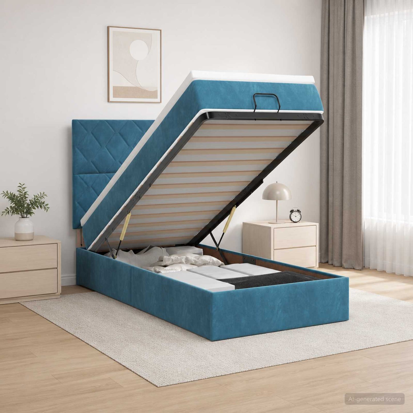 vidaXL Κρεβάτι Ottoman με Στρώμα και LED Σκούρο Μπλε 80 x 200 cm