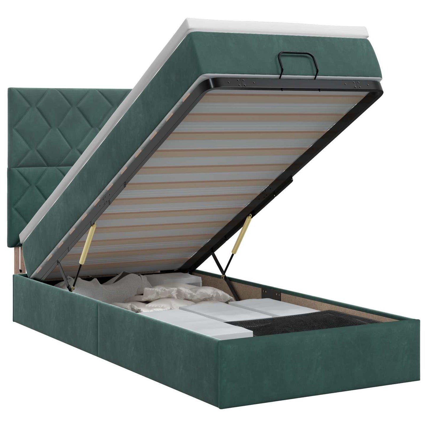 vidaXL Κρεβάτι Ottoman με στρώμα Σκούρο Πράσινο 90 x 190 cm Βελούδο
