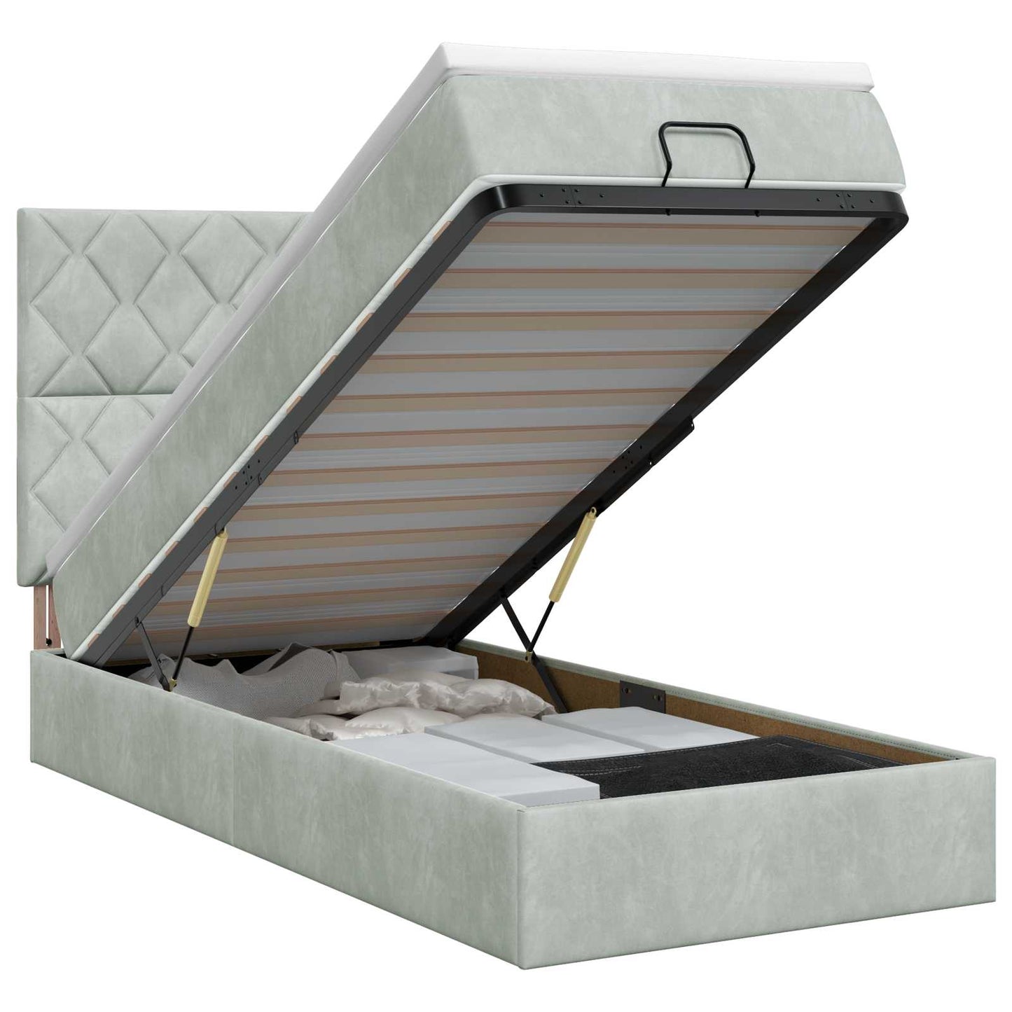 vidaXL Κρεβάτι Ottoman με στρώμα Ανοιχτό γκρι 90 x 200 cm Βελούδο