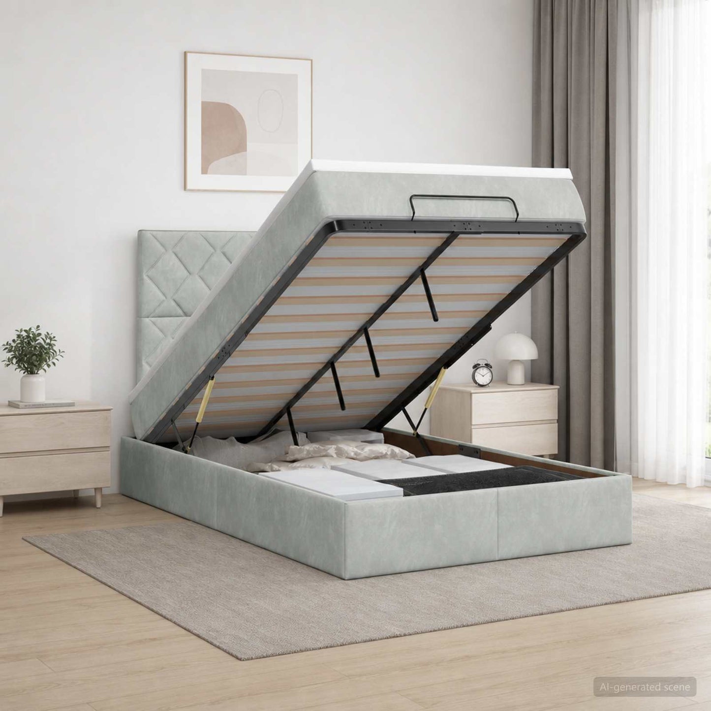 vidaXL Κρεβάτι Ottoman με Στρώμα και LED Ανοιχτό γκρι 120 x 200 cm