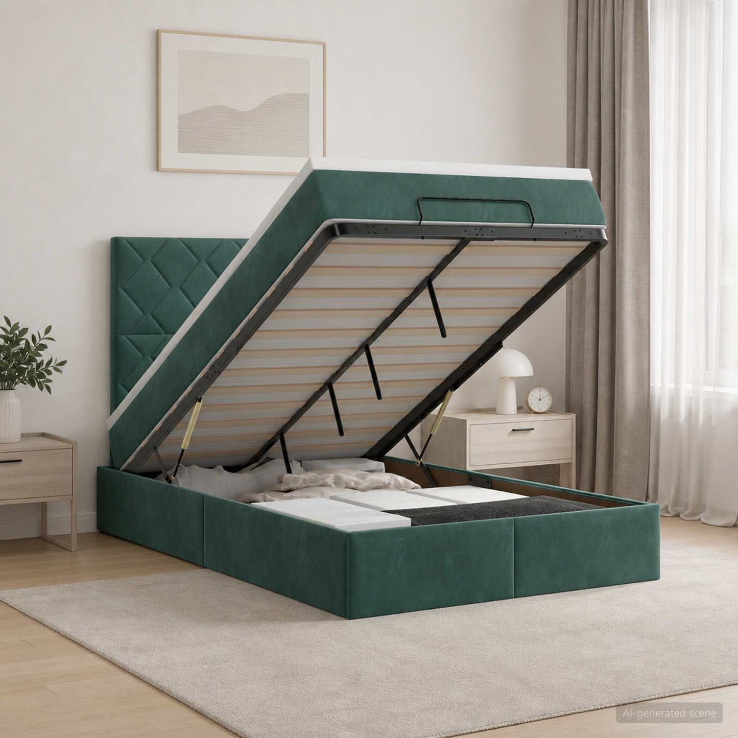 vidaXL Κρεβάτι Ottoman με στρώμα Σκούρο Πράσινο 120 x 200 cm Βελούδο