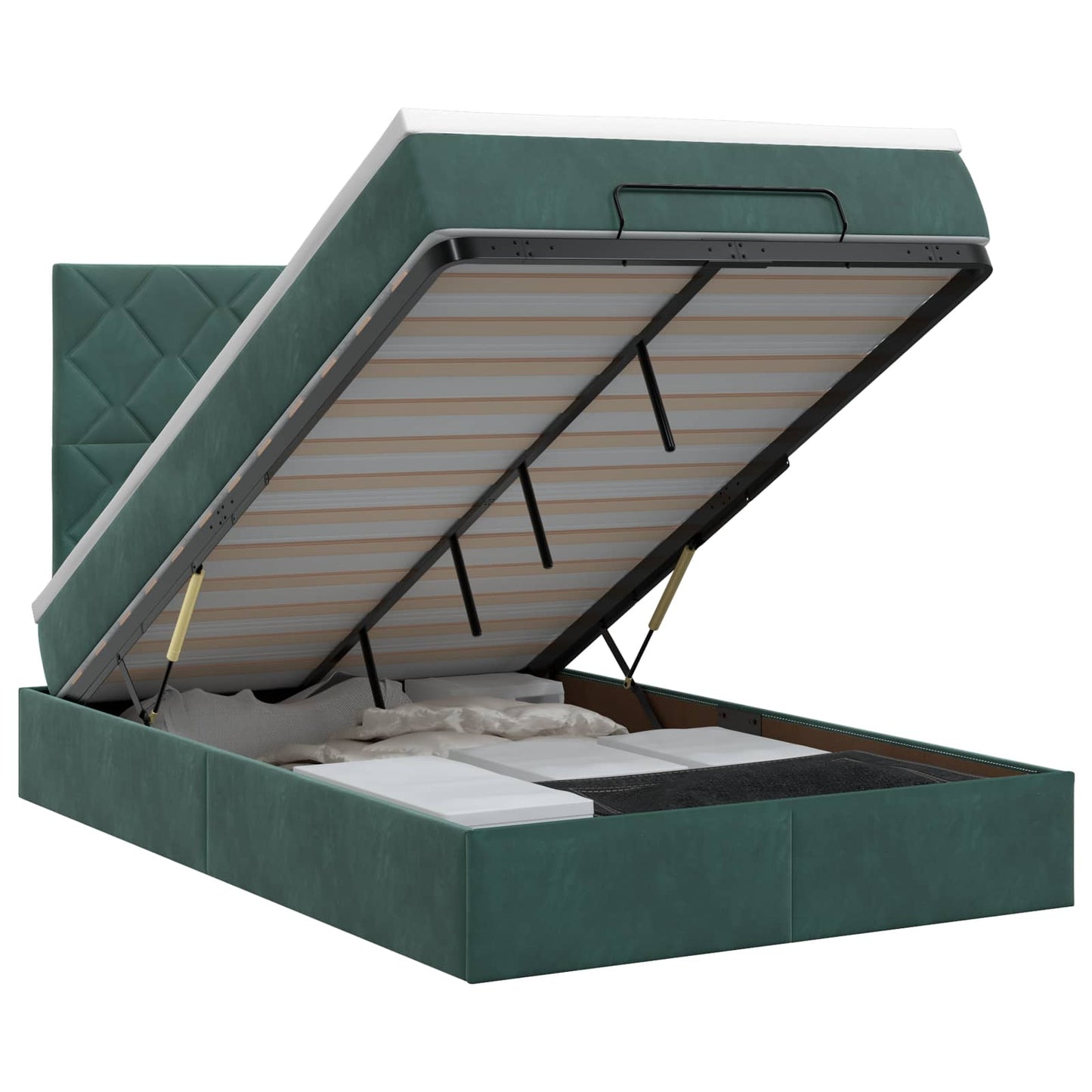 vidaXL Κρεβάτι Ottoman με στρώμα Σκούρο Πράσινο 120 x 190 cm Βελούδο