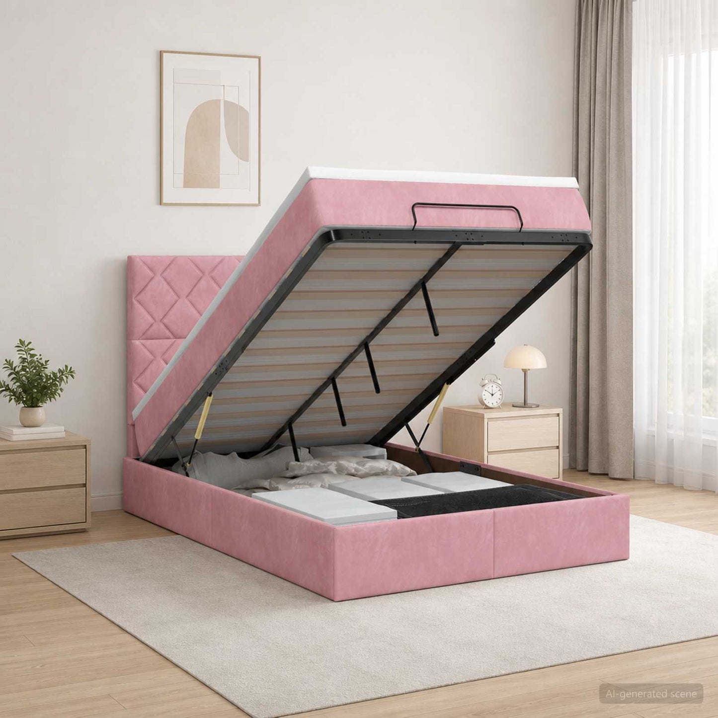 vidaXL Κρεβάτι Ottoman με στρώμα με κεφαλάρι Ροζ 120 x 200 cm Βελούδο