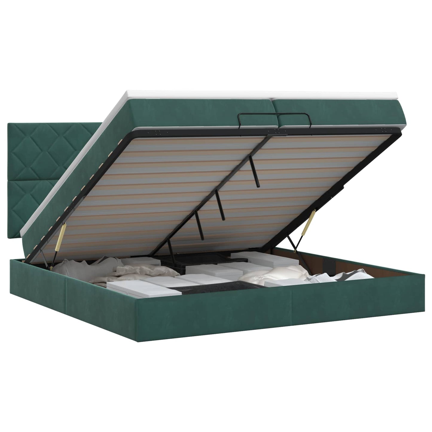 vidaXL Κρεβάτι Ottoman με στρώμα Σκούρο Πράσινο 200 x 200 cm Βελούδο