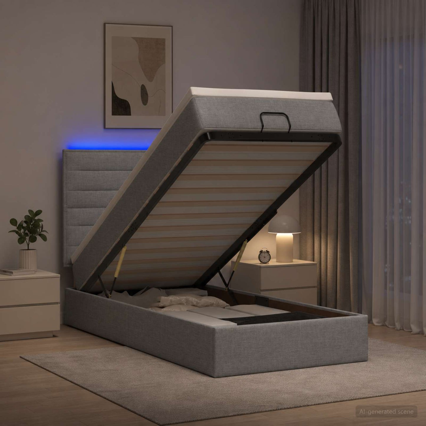 vidaXL Κρεβάτι Ottoman με Στρώμα και LED Ανοιχτό γκρι 100 x 200 cm