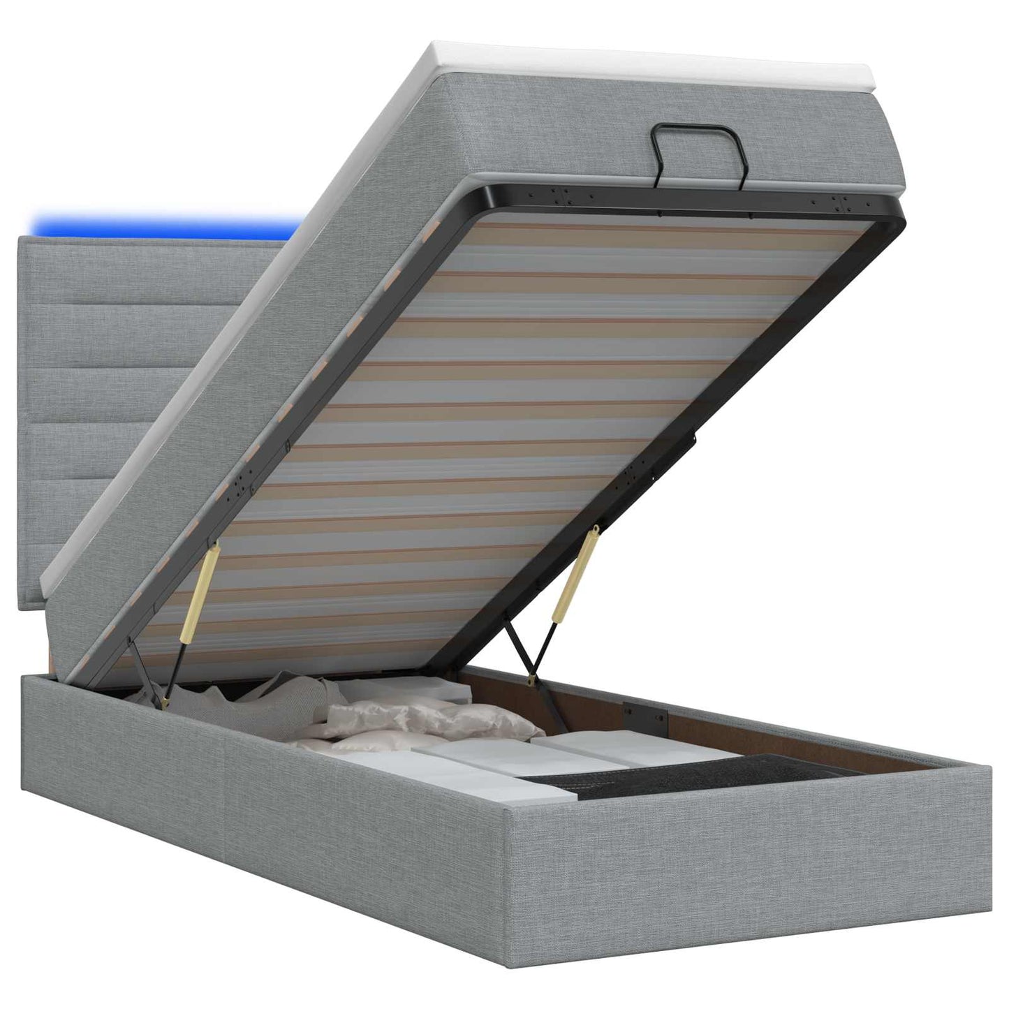 vidaXL Κρεβάτι Ottoman με Στρώμα και LED Ανοιχτό γκρι 80 x 200 cm