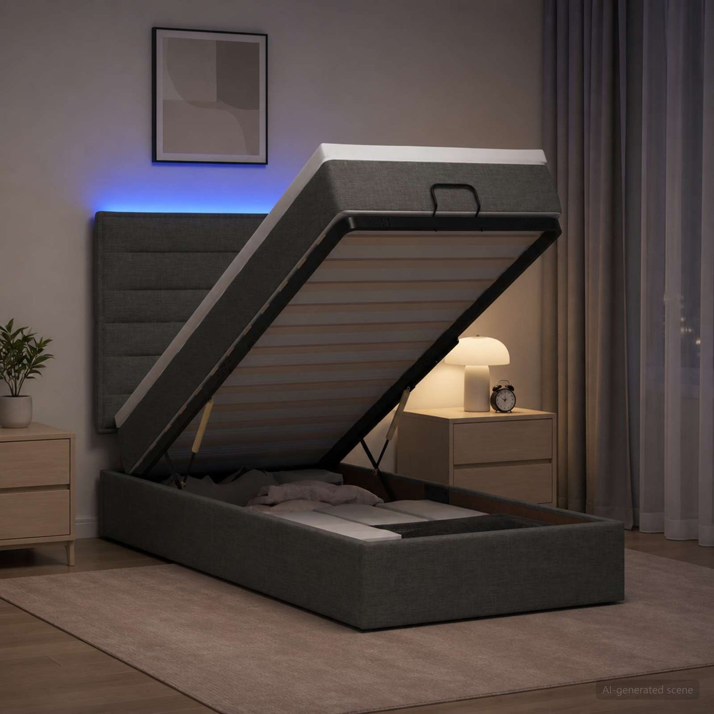 vidaXL Κρεβάτι Ottoman με Στρώμα και LED Σκούρο Γκρι 100 x 200 cm
