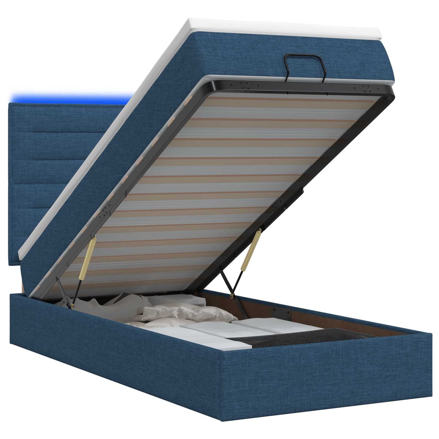 vidaXL Κρεβάτι Ottoman με Στρώμα και LED Μπλε 80 x 200 cm Ύφασμα