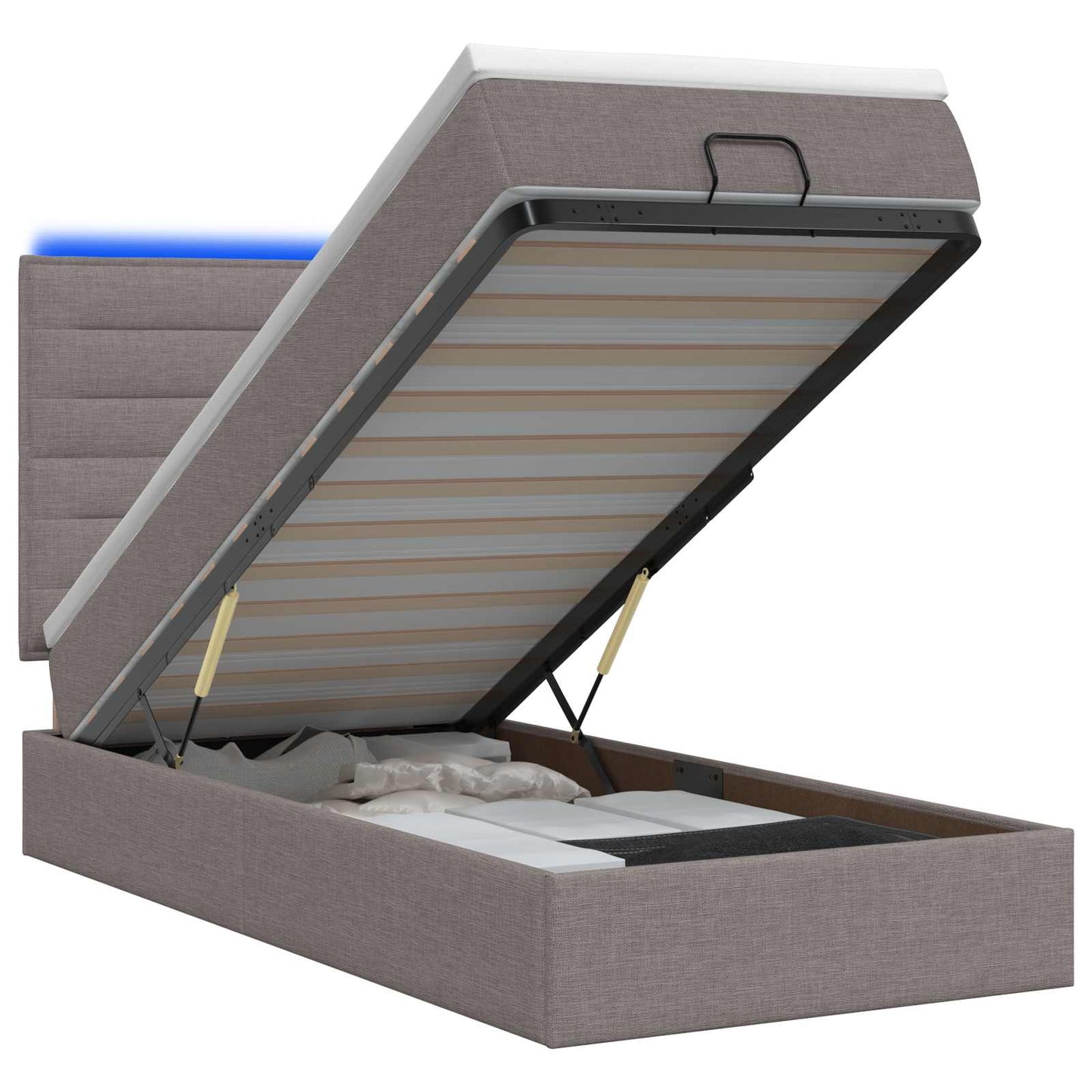 vidaXL Κρεβάτι Ottoman με Στρώμα και LED Taupe 90 x 190 cm Ύφασμα