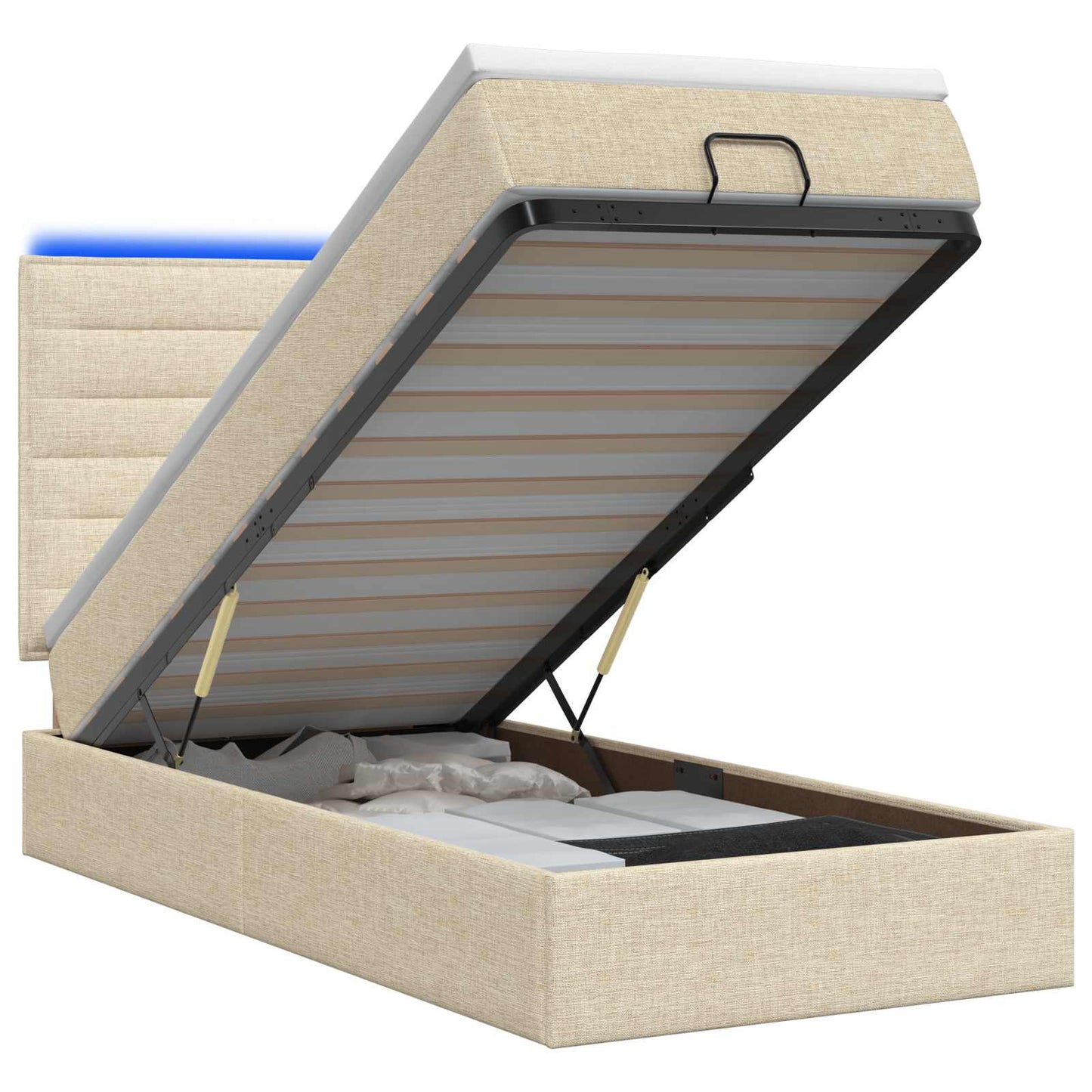 vidaXL Κρεβάτι Ottoman με Στρώμα και LED Κρεμ 90 x 200 cm Ύφασμα