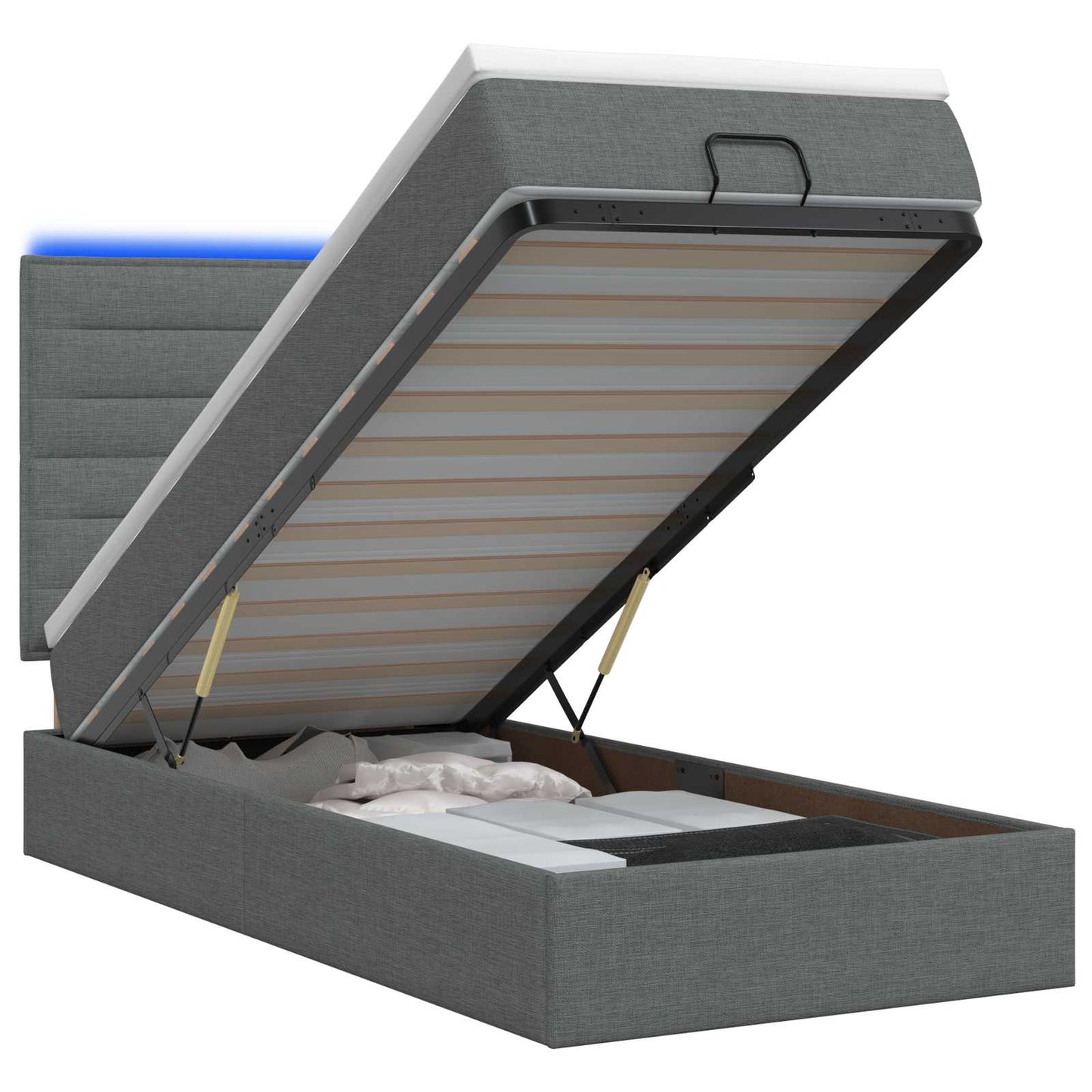 vidaXL Κρεβάτι Ottoman με Στρώμα και LED Σκούρο Γκρι 100 x 200 cm