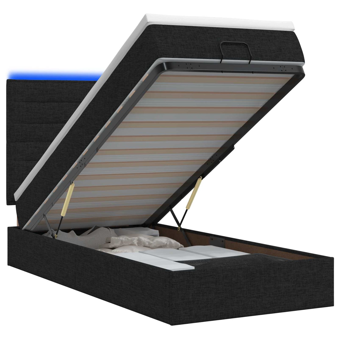 vidaXL Κρεβάτι Ottoman με Στρώμα και LED Μαύρο 100 x 200 cm Ύφασμα