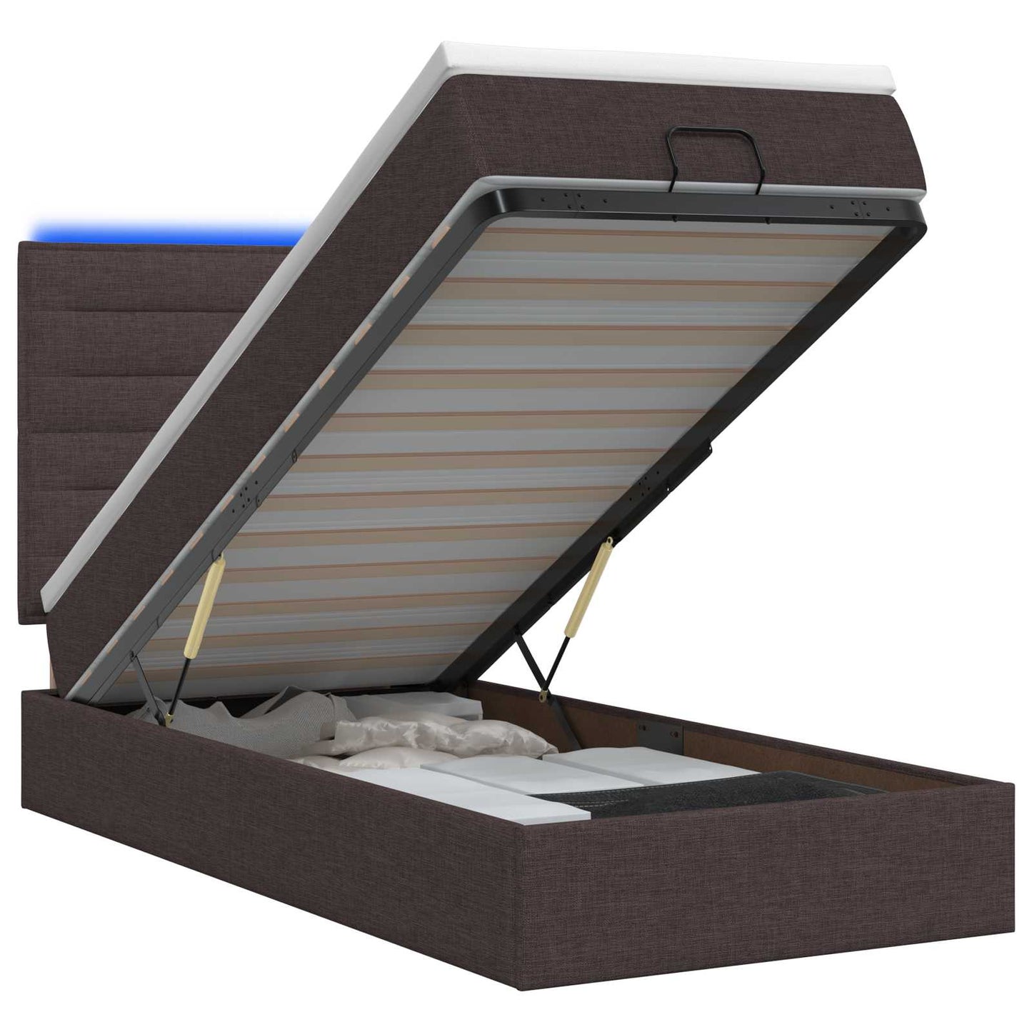 vidaXL Κρεβάτι Ottoman με Στρώμα και LED Σκούρο Καφέ 100 x 200 cm