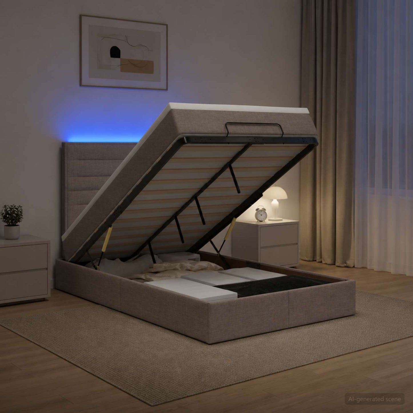 vidaXL Κρεβάτι Ottoman με Στρώμα και LED Taupe 120 x 200 cm Ύφασμα
