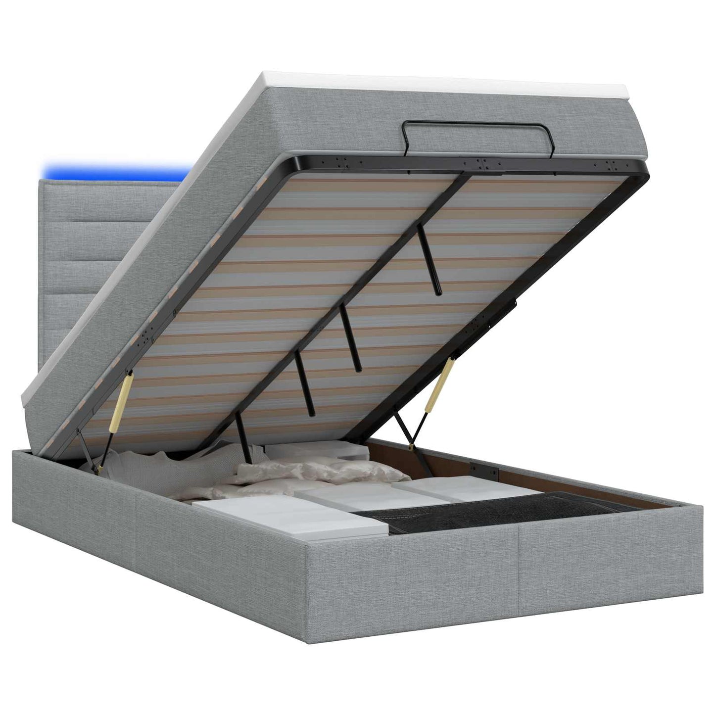 vidaXL Κρεβάτι Ottoman με Στρώμα και LED Ανοιχτό γκρι 120 x 200 cm