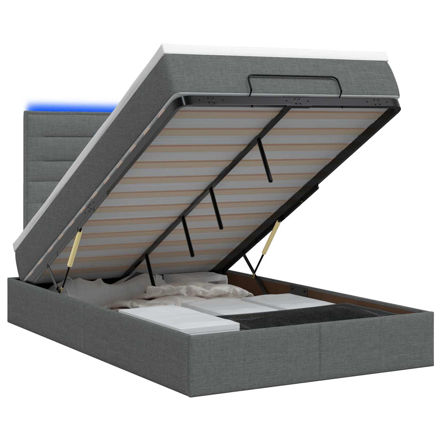 vidaXL Κρεβάτι Ottoman με Στρώμα και LED Σκούρο Γκρι 120 x 200 cm