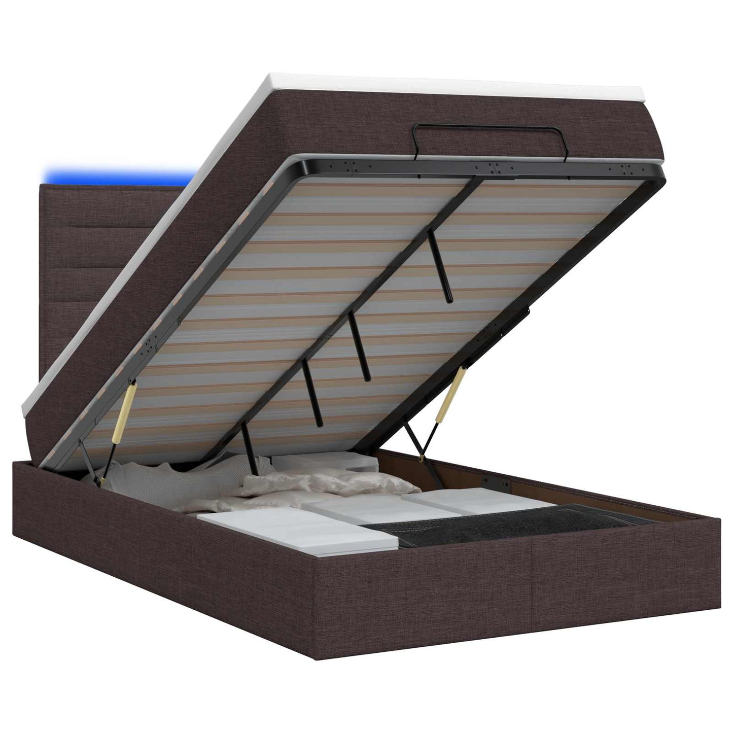 vidaXL Κρεβάτι Ottoman με Στρώμα και LED Σκούρο Καφέ 120 x 200 cm
