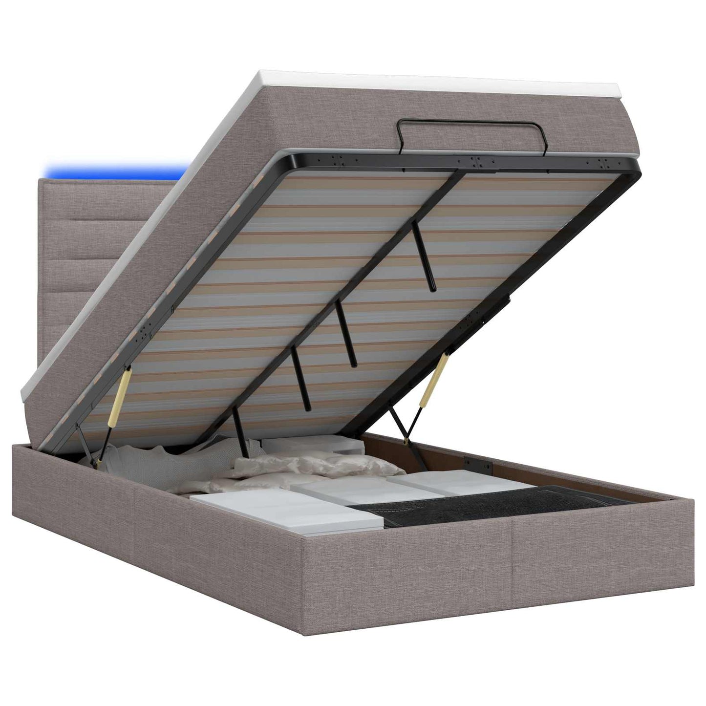 vidaXL Κρεβάτι Ottoman με Στρώμα και LED Taupe 120 x 200 cm Ύφασμα