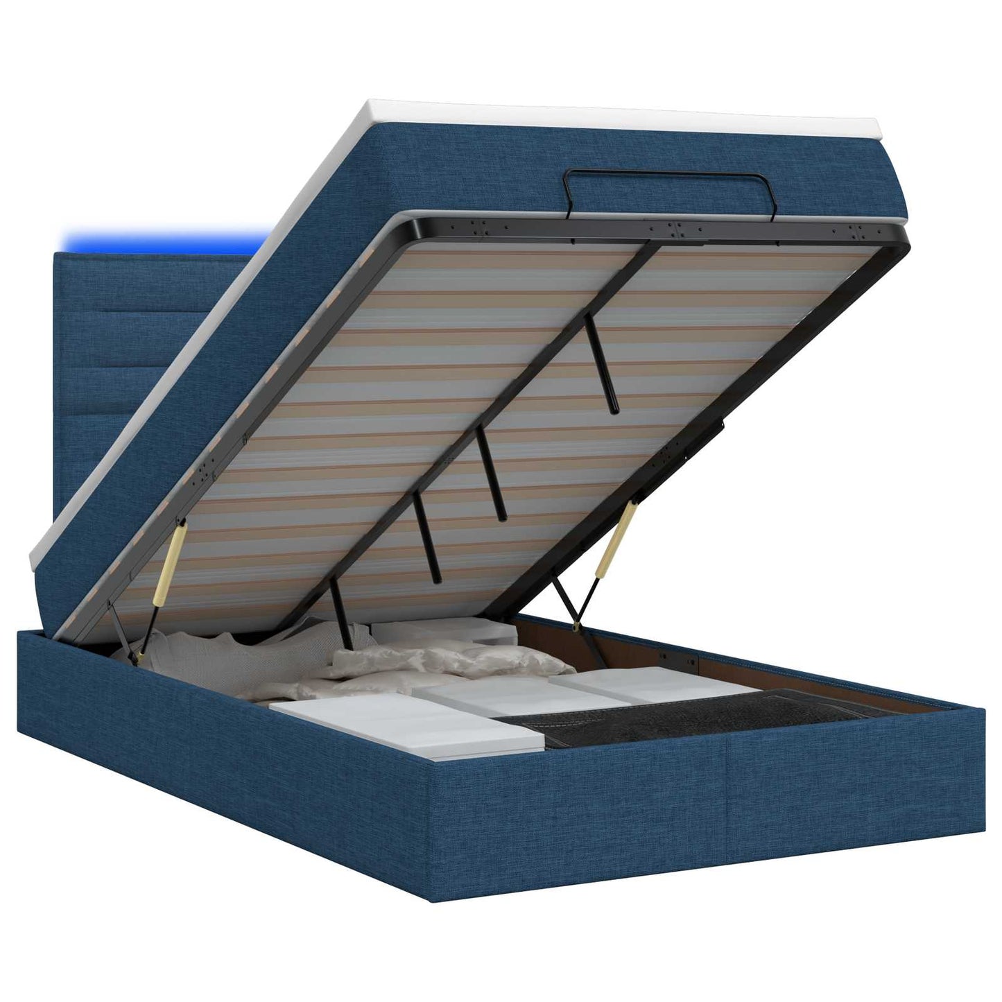 vidaXL Κρεβάτι Ottoman με Στρώμα και LED Μπλε 120 x 200 cm Ύφασμα