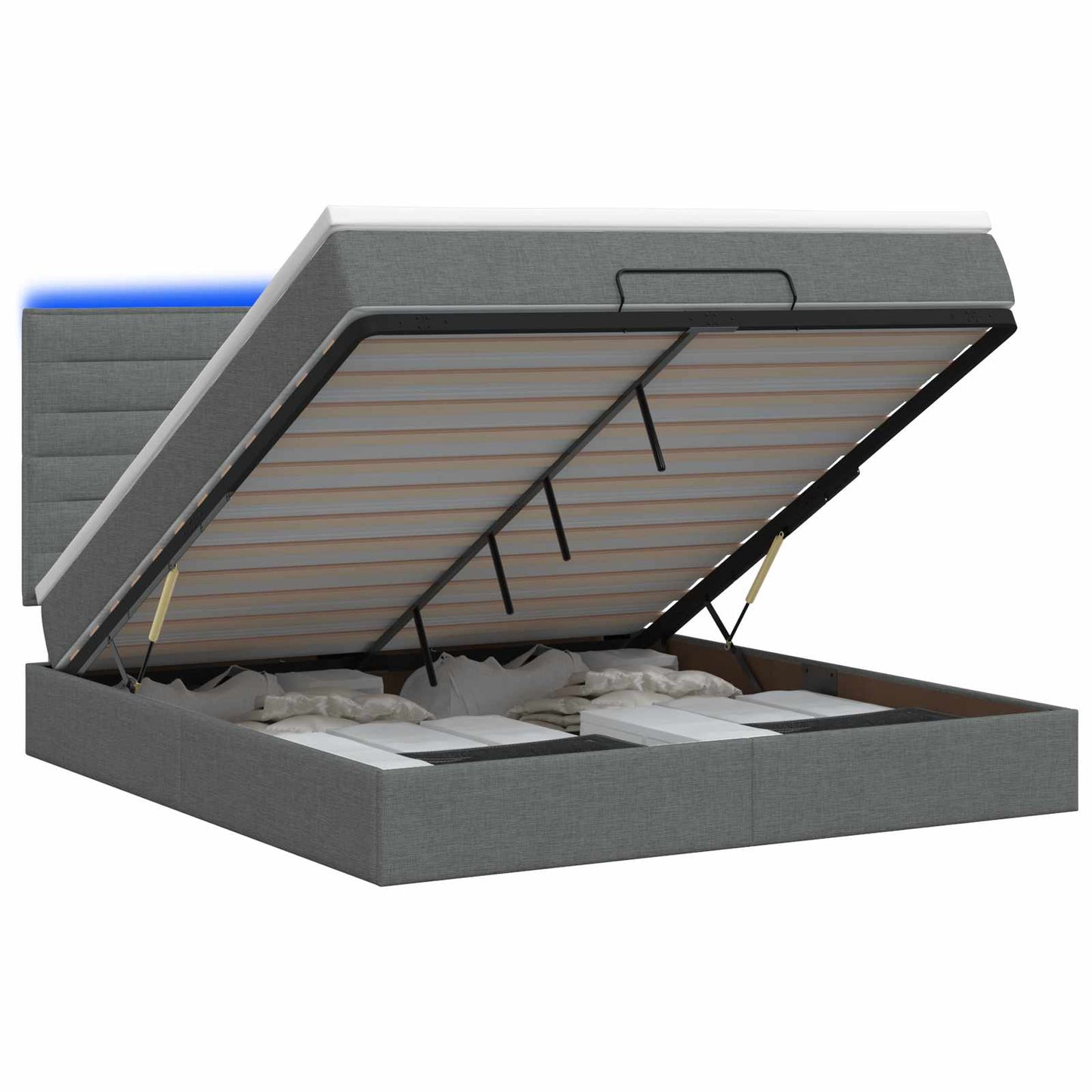 vidaXL Κρεβάτι Ottoman με Στρώμα και LED Σκούρο Γκρι 140 x 190 cm