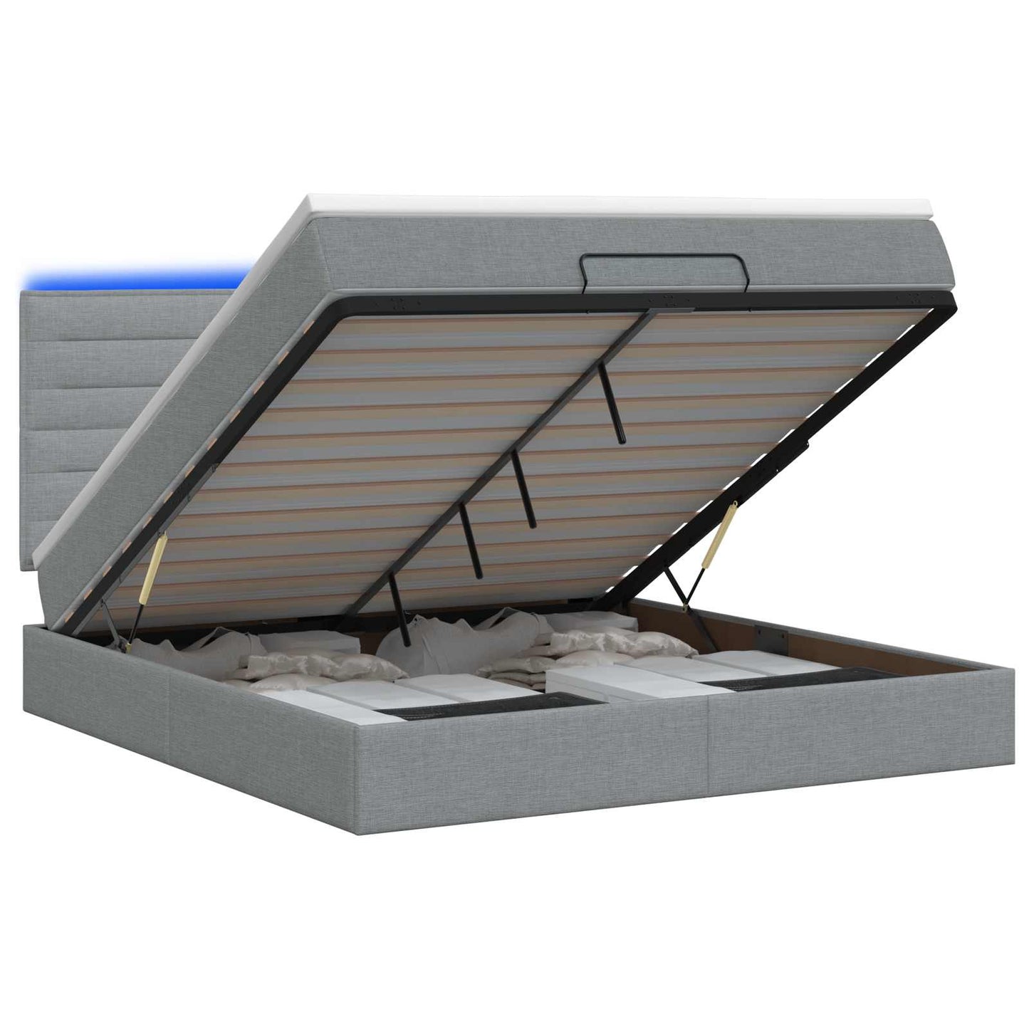 vidaXL Κρεβάτι Ottoman με Στρώμα και LED Ανοιχτό γκρι 140 x 200 cm