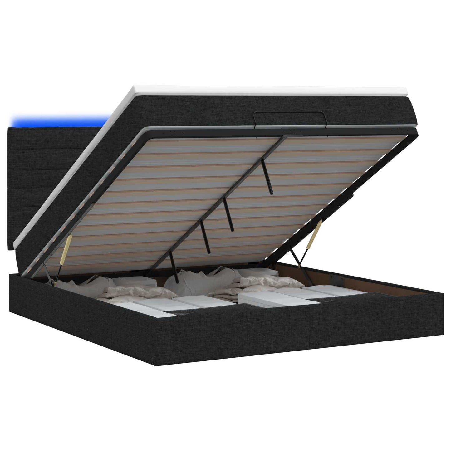 vidaXL Κρεβάτι Ottoman με Στρώμα και LED Μαύρο 140 x 200 cm Ύφασμα