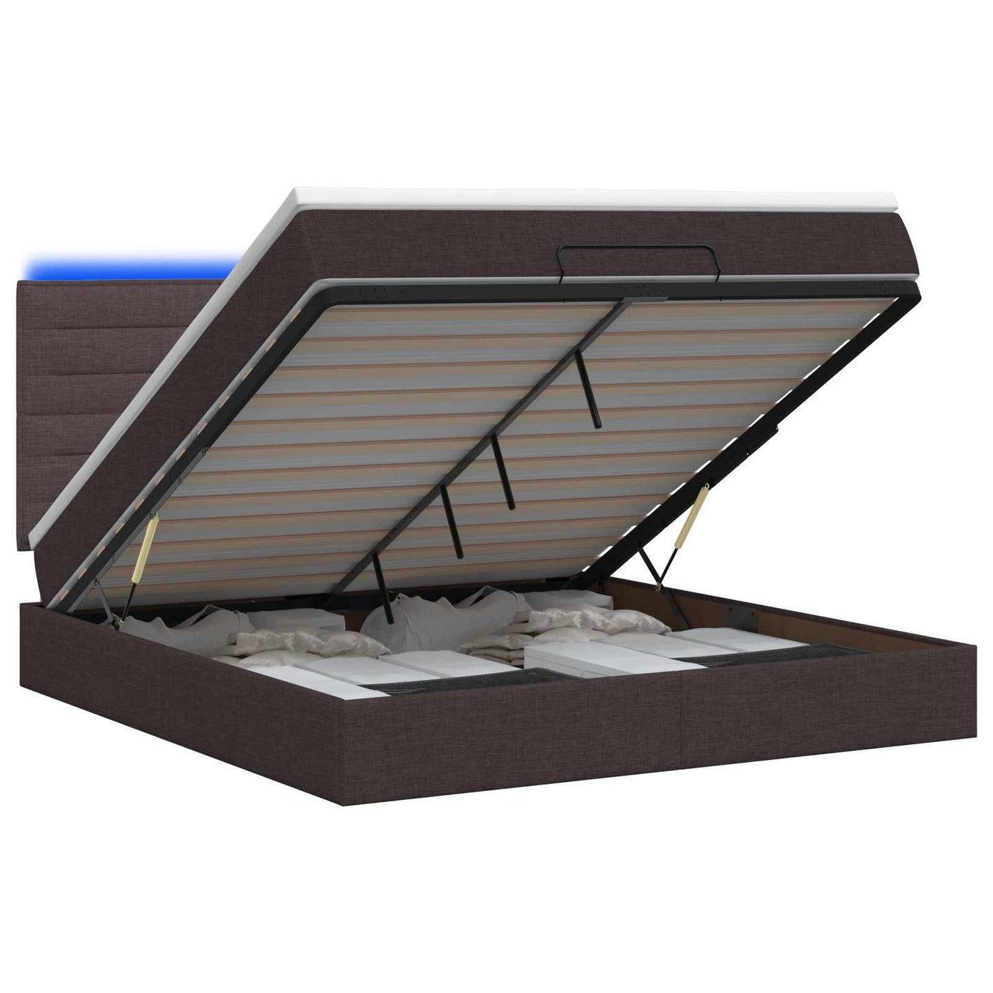 vidaXL Κρεβάτι Ottoman με Στρώμα και LED Σκούρο Καφέ 140 x 200 cm