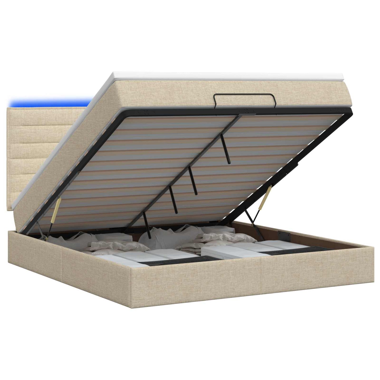 vidaXL Κρεβάτι Ottoman με Στρώμα και LED Κρεμ 140 x 200 cm Ύφασμα
