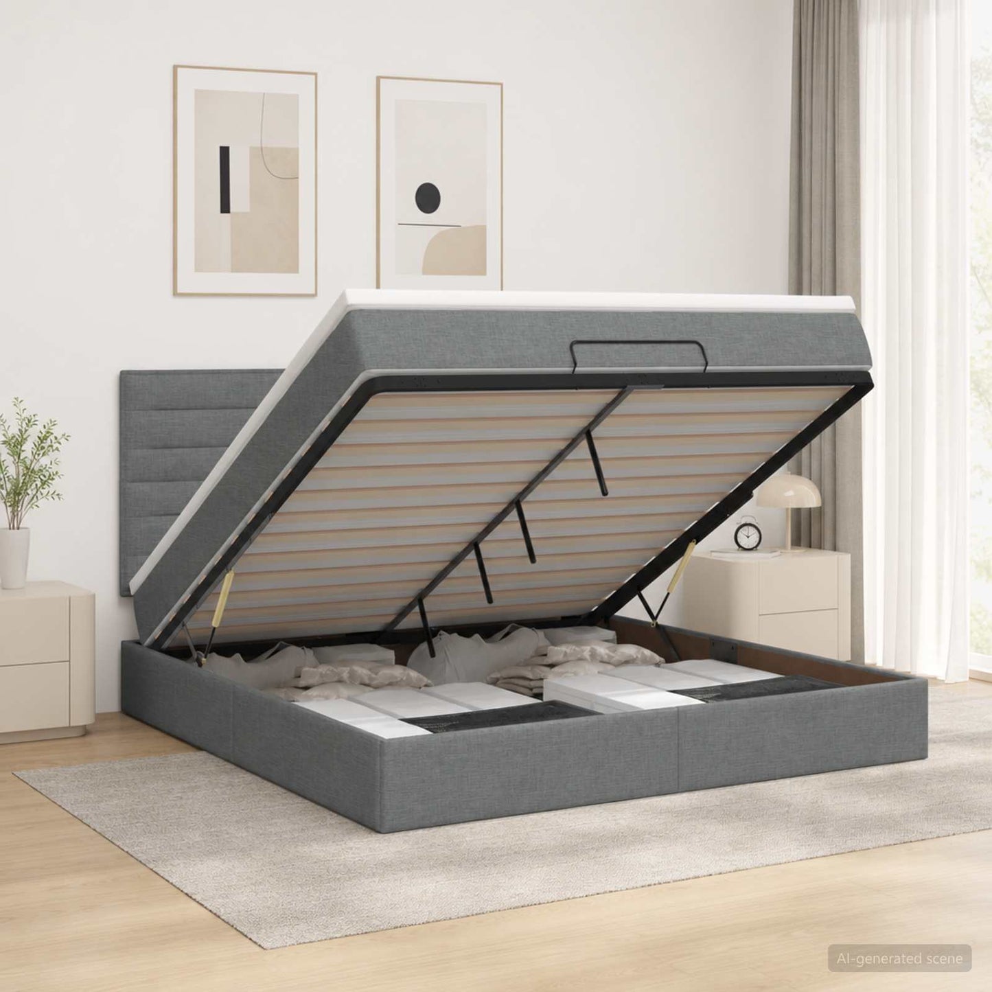 vidaXL Κρεβάτι Ottoman με Στρώμα και LED Σκούρο Γκρι 140 x 200 cm