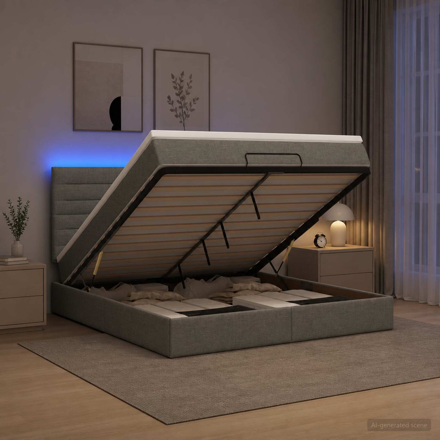 vidaXL Κρεβάτι Ottoman με Στρώμα και LED Σκούρο Γκρι 180 x 200 cm