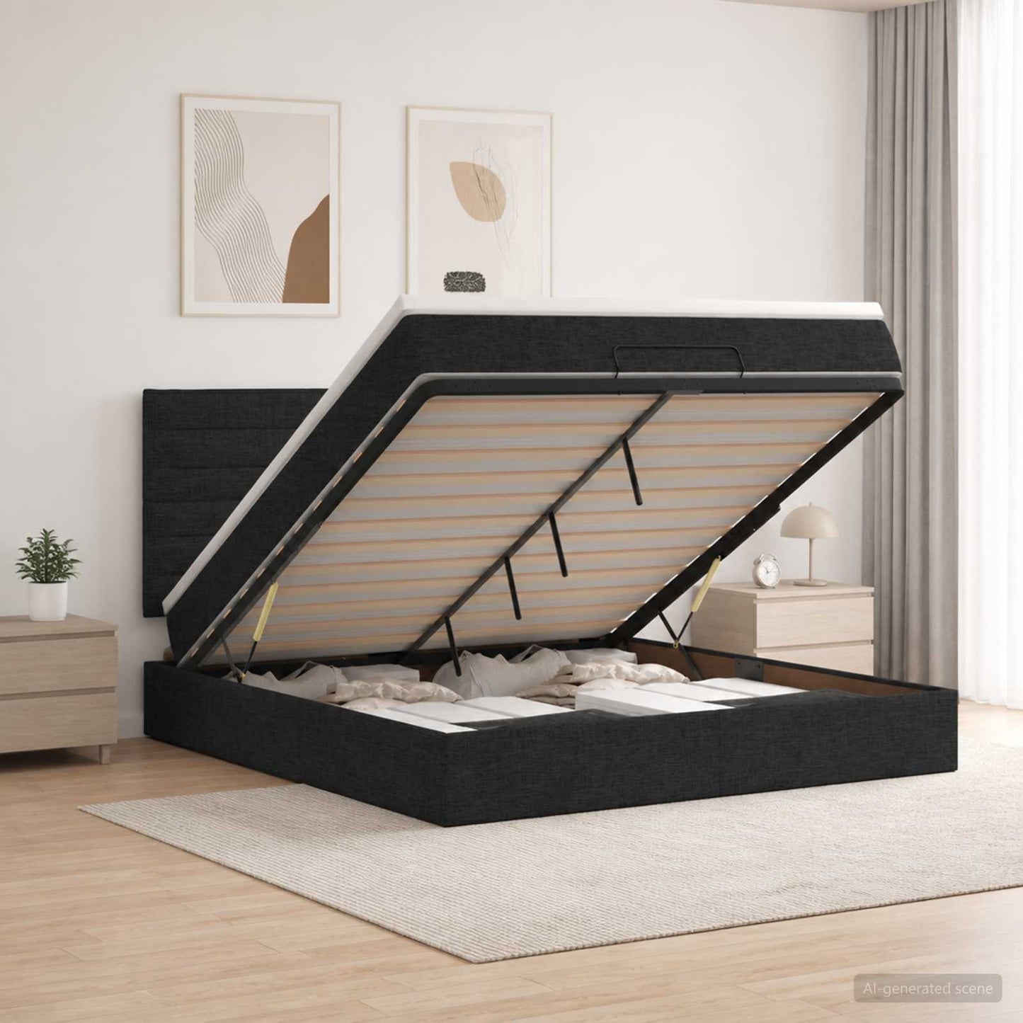 vidaXL Κρεβάτι Ottoman με στρώμα με κεφαλάρι Μαύρο 140 x 200 cm Ύφασμα