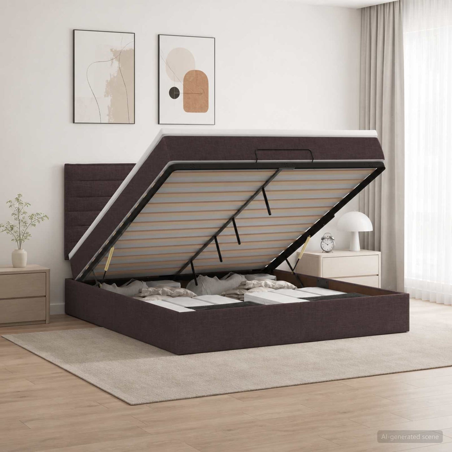 vidaXL Κρεβάτι Ottoman με στρώμα Σκούρο Καφέ 180 x 200 cm Ύφασμα