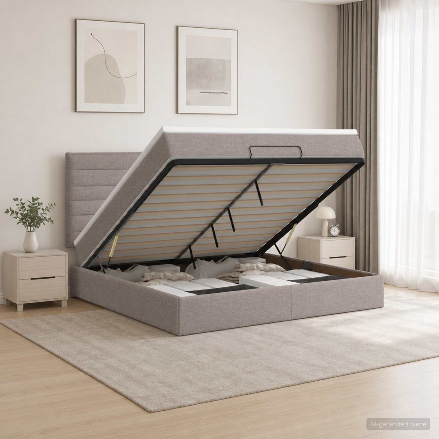 vidaXL Κρεβάτι Ottoman με Στρώμα και LED Taupe 140 x 190 cm Ύφασμα