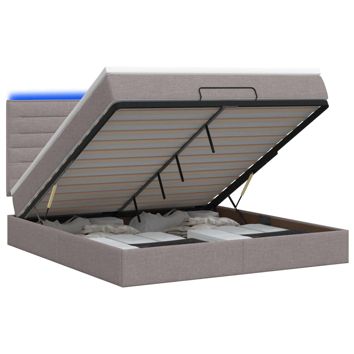 vidaXL Κρεβάτι Ottoman με Στρώμα και LED Taupe 180 x 200 cm Ύφασμα