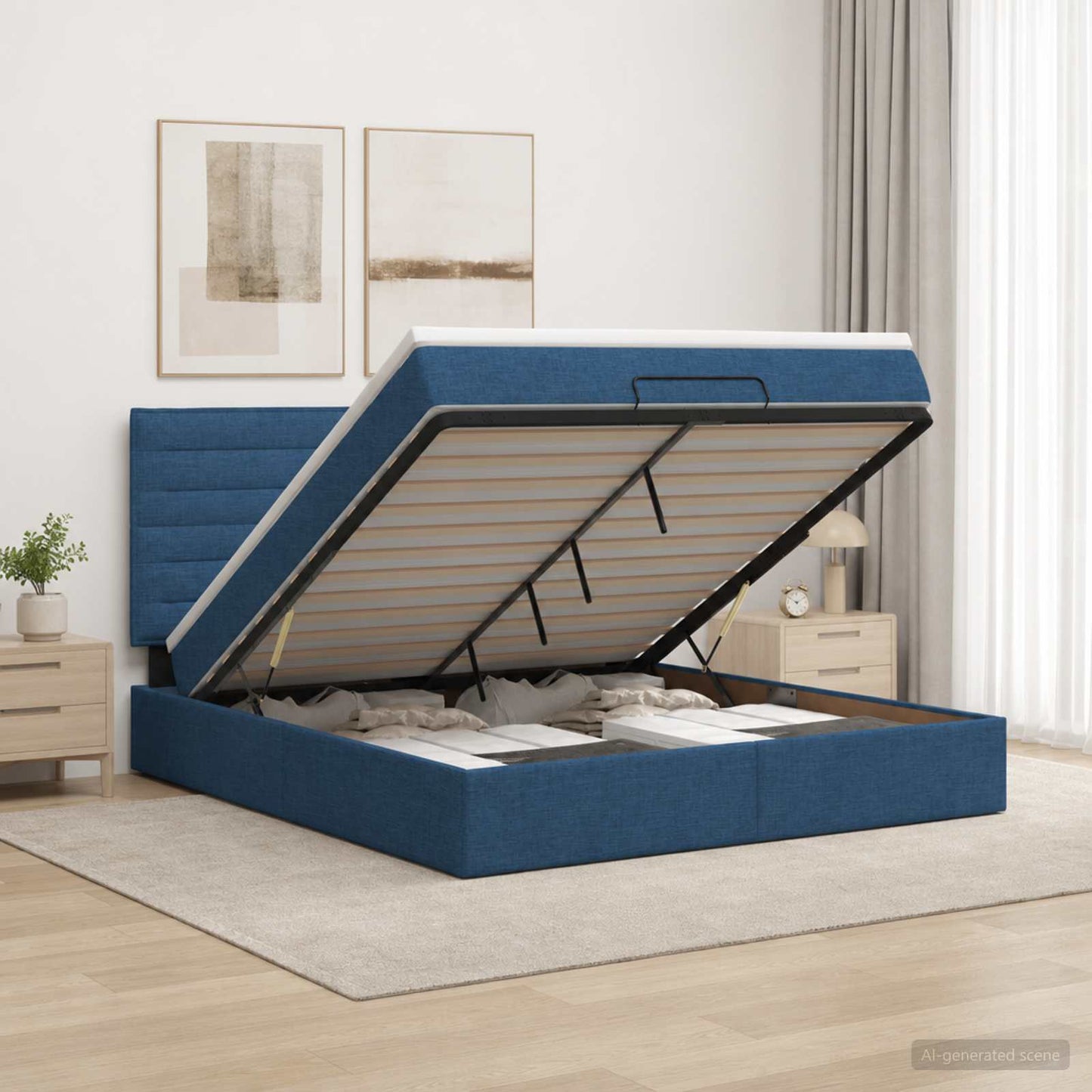 vidaXL Κρεβάτι Ottoman με στρώμα με κεφαλάρι Μπλε 160 x 200 cm Ύφασμα