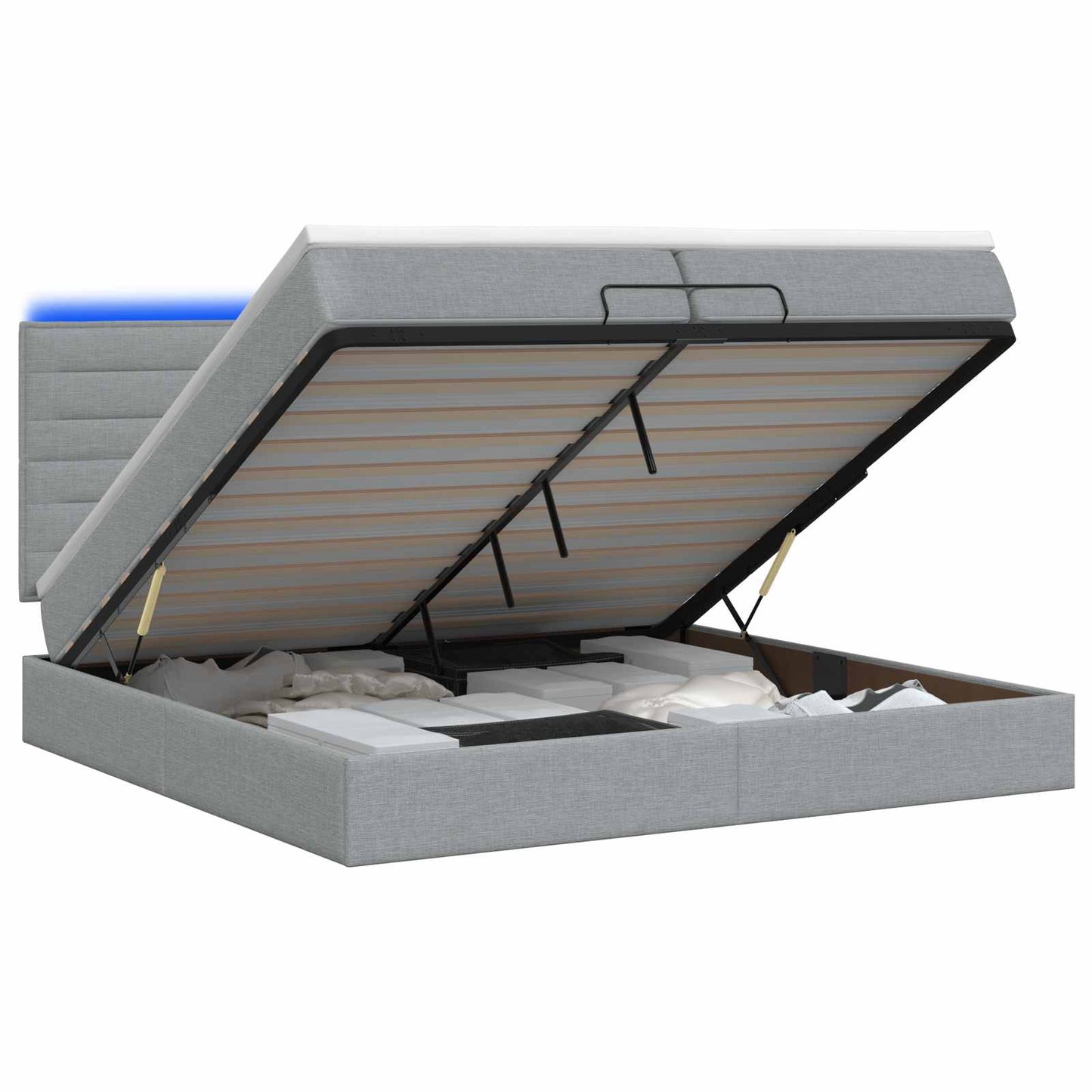 vidaXL Κρεβάτι Ottoman με Στρώμα και LED Ανοιχτό γκρι 200 x 200 cm