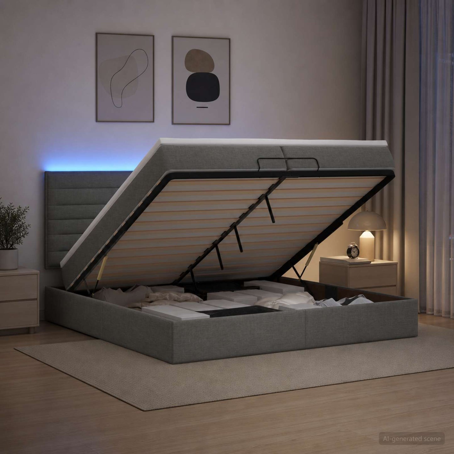 vidaXL Κρεβάτι Ottoman με Στρώμα και LED Σκούρο Γκρι 200 x 200 cm