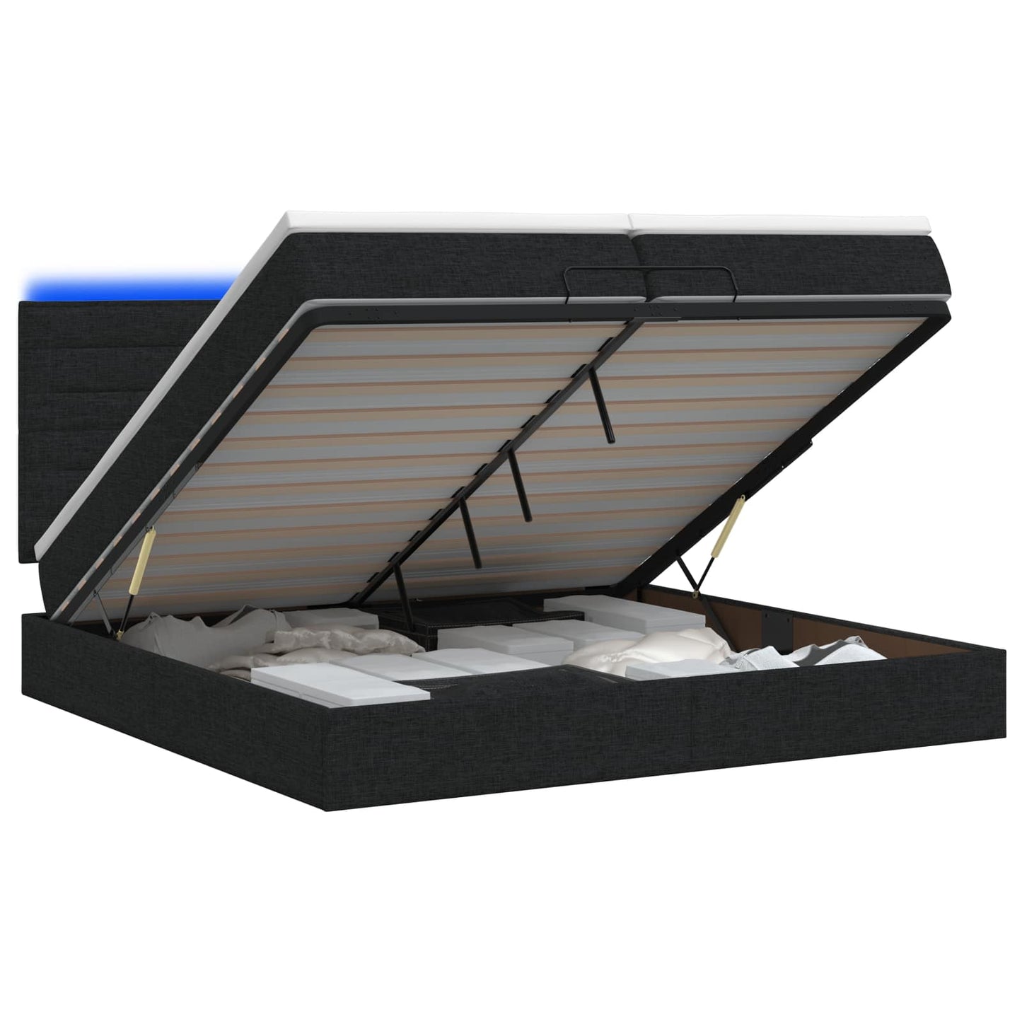 vidaXL Κρεβάτι Ottoman με Στρώμα και LED Μαύρο 200 x 200 cm Ύφασμα
