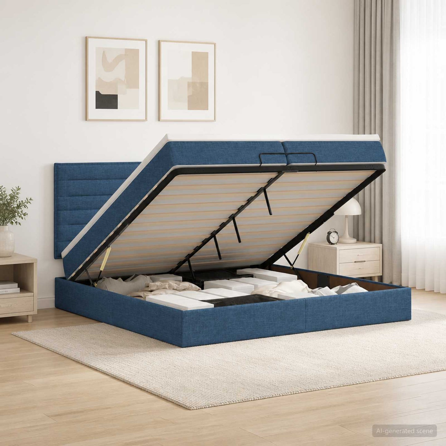 vidaXL Κρεβάτι Ottoman με στρώμα με κεφαλάρι Μπλε 200 x 200 cm Ύφασμα