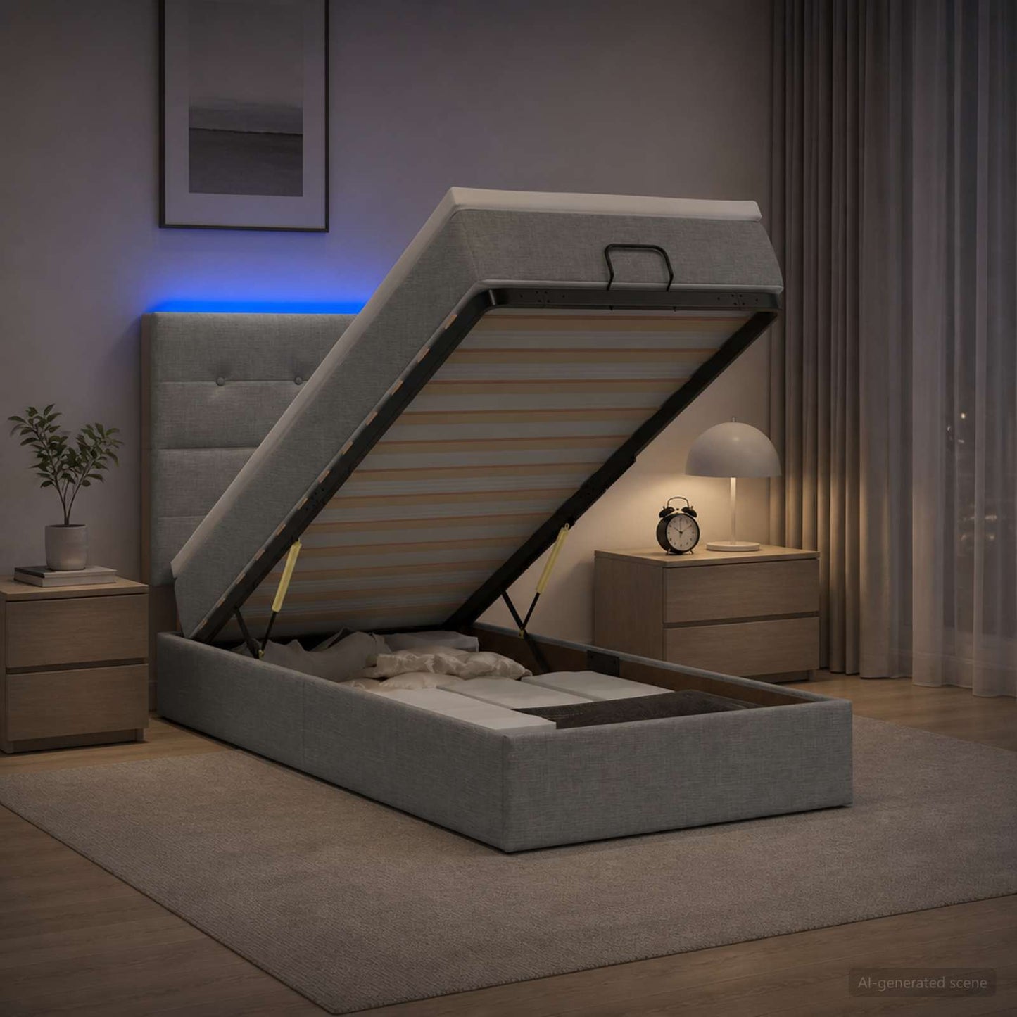vidaXL Κρεβάτι Ottoman με Στρώμα και LED Ανοιχτό γκρι 90 x 200 cm
