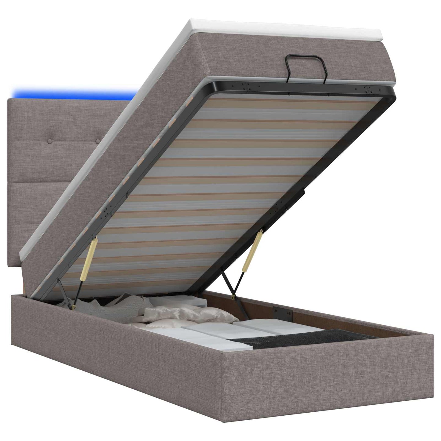 vidaXL Κρεβάτι Ottoman με Στρώμα και LED Taupe 80 x 200 cm Ύφασμα