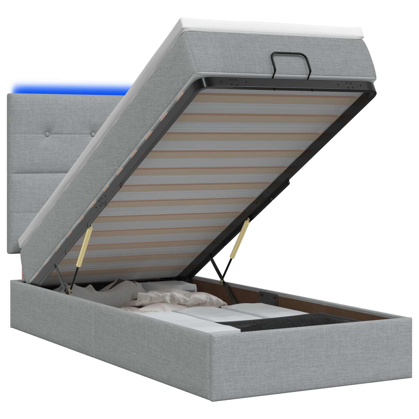 vidaXL Κρεβάτι Ottoman με Στρώμα και LED Ανοιχτό γκρι 90 x 190 cm